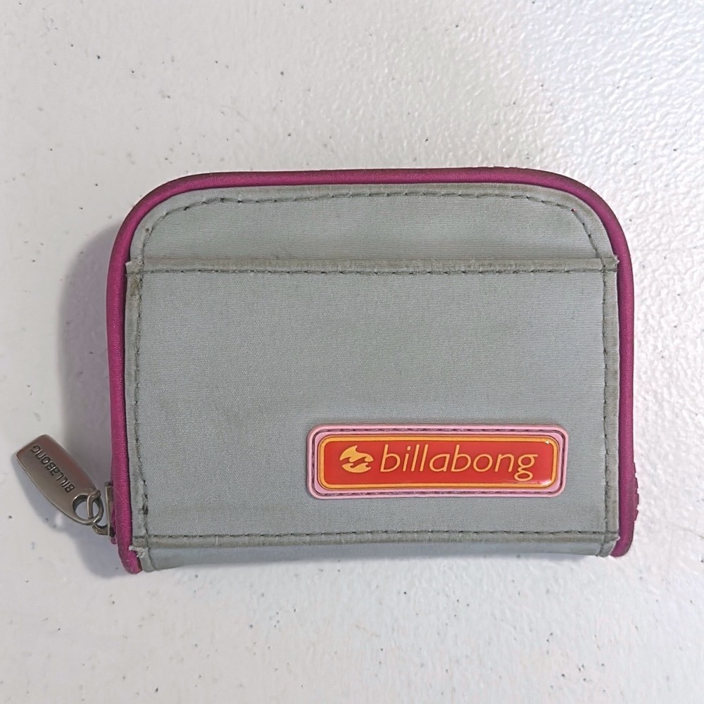 Vintage Billabong Small Zip Around Wallet Grey Magenta Pink Nylon Accordion card